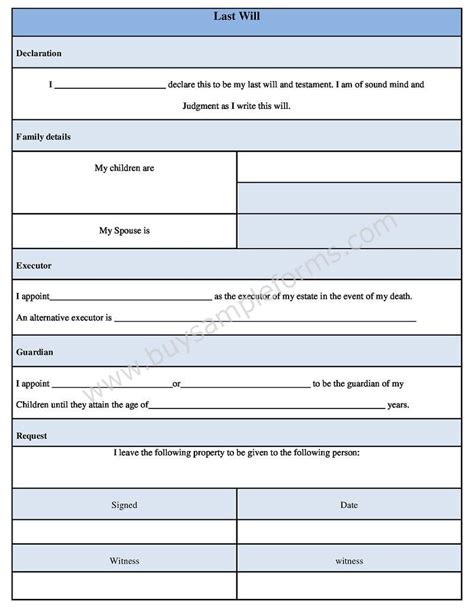These are fill in the blank forms valid in if the decedent has minor children, the last will and testament may also be used to designate who they want to care for their children and who they. Last Will and Testament Form | Sample Will Template Word ...