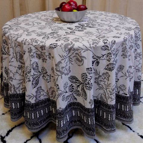 Shop Handmade 100 Cotton Elegant Floral Tablecloth 90 Round Gray White Free Shipping On