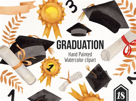 Watercolor Graduation Clipart Hand Painted Graduation Etsy Uk