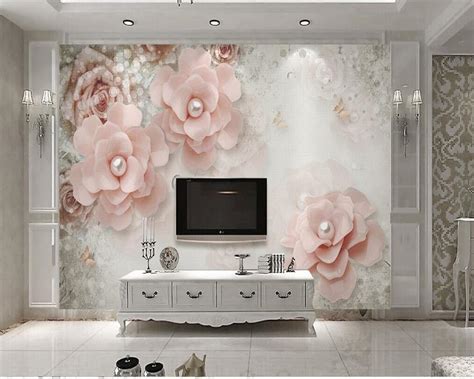 Beibehang Photo Wallpaper Elegant 3d Stereo Pearl Flower Modern Home Tv