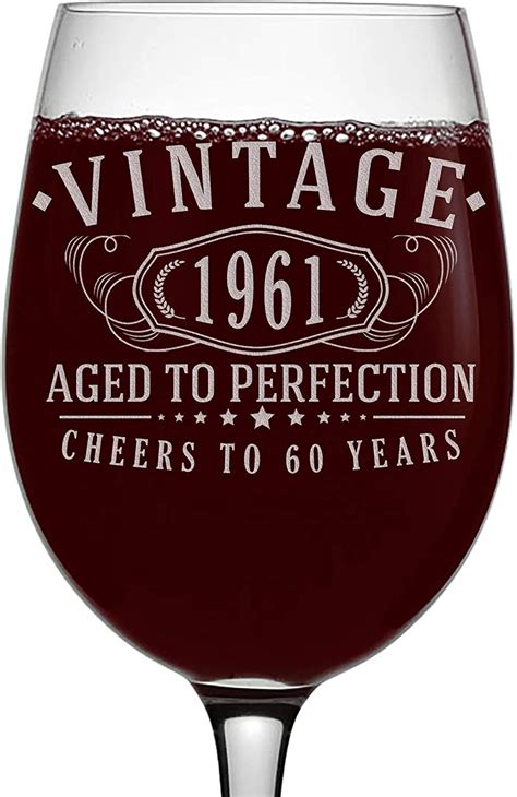 Vintage 1961 Etched 16oz Stemmed Wine Glass 60th Birthday Aged To Perfection 60 Years Old