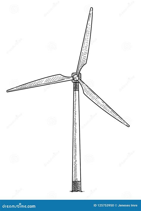 Windmill Wind Turbine Illustration Drawing Engraving Ink Line Art