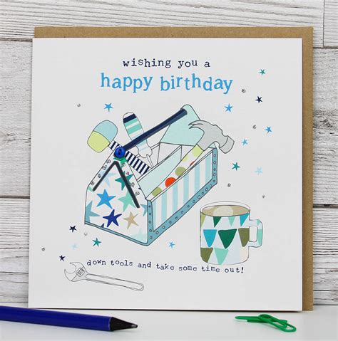 Cut the cover out of the card, then use clear acrylic covers to protect your drawing and glue in sequins. Gardening Or Diy Theme Birthday Card By Molly Mae | notonthehighstreet.com