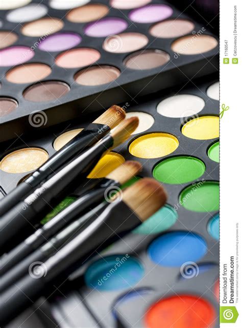 Gama De Colores Y Cepillos Profesionales Del Maquillaje Imagen De