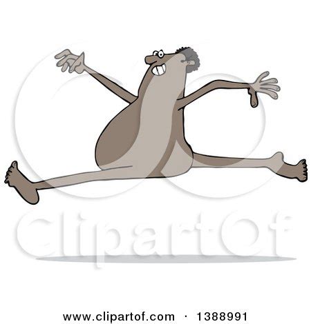 Clipart Of A Cartoon Carefree Nude Black Man Leaping Royalty Free