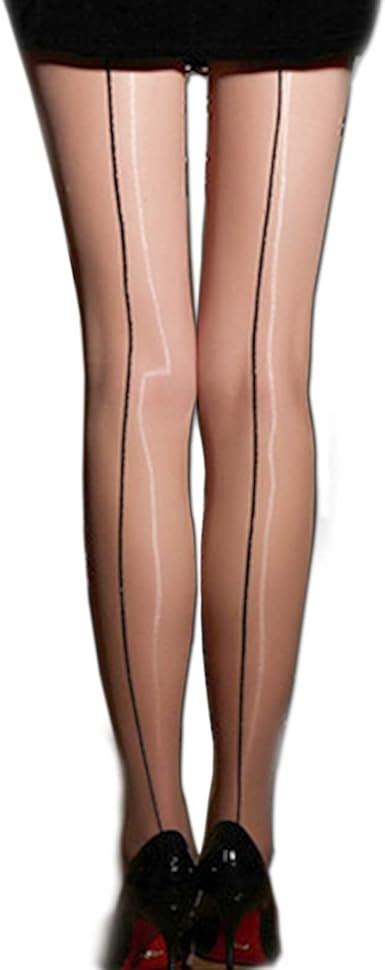 Women Shiny Backseam Pantyhose Sexy Sheer Seamed Tights Control Top Oil