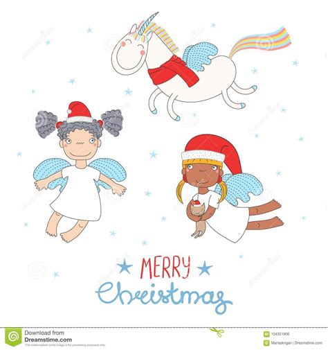 Cute Christmas Angels Stock Vector Illustration Of Funny 104351906