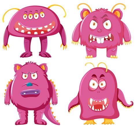 Set Of Pink Monster Character 605671 Vector Art At Vecteezy