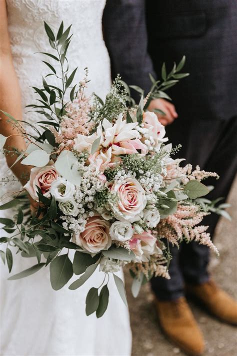 Blush Wedding Bouquet With Roses And Eucalyptus By Wild Tide Weddings