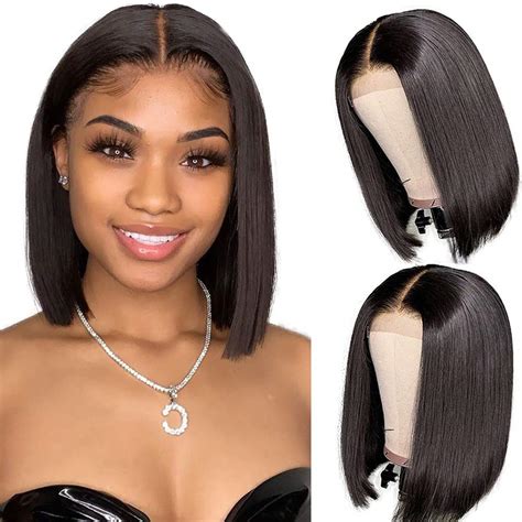 short straight bob wig 4x1 lace part human hair wigs for black women 14inch short