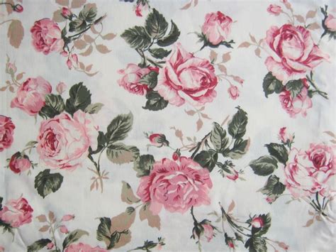 Vintage Rose Cotton Fabric White Fabric Pink Rose In The Etsy
