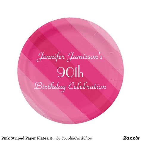 Pink Striped Paper Plates 90th Birthday Party Paper Plate