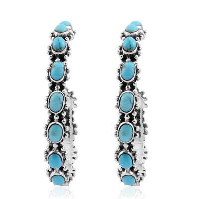 Elegant Sterling Silver Turquoise Hoops Hoop Earring Pairs