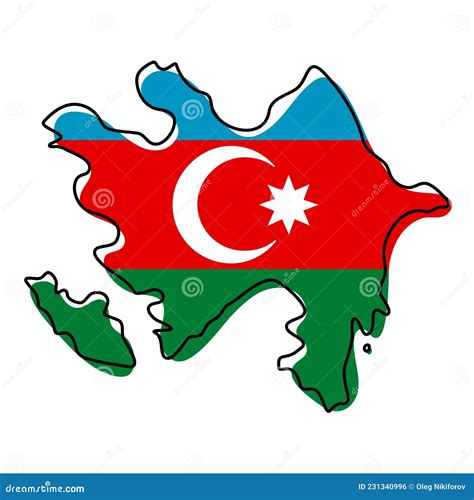 Stylized Outline Map Of Azerbaijan With National Flag Icon Flag Color