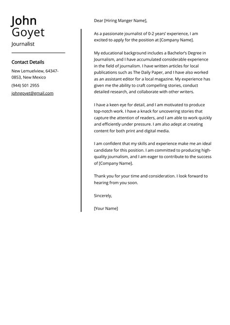 Experienced Journalist Cover Letter Example Free Guide