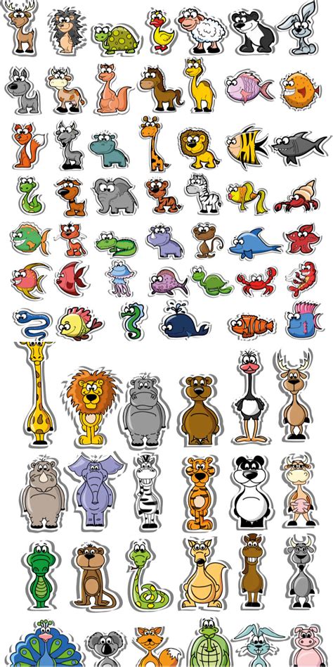 Funny Cartoon Animals Sticker Vector 2020 Free Download Vectorpicfree