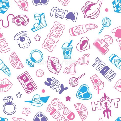 Girly Seamless Pattern Pink Background With Lettering Doodles