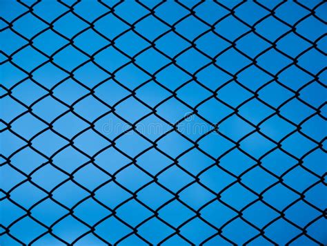 Chain Link Fence On Blue Background Stock Photo Image Of Metal
