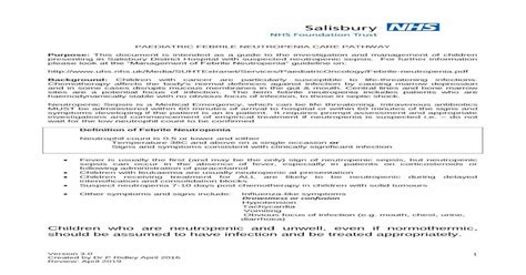 Paediatric Febrile Neutropenia Care Pathway Pdf Document