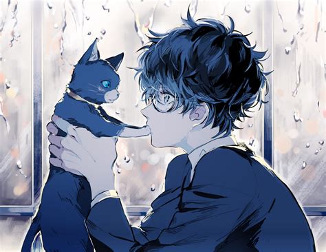 Free Download Hd Wallpaper Persona 5 Kurusu Akira Anime Boy Cat