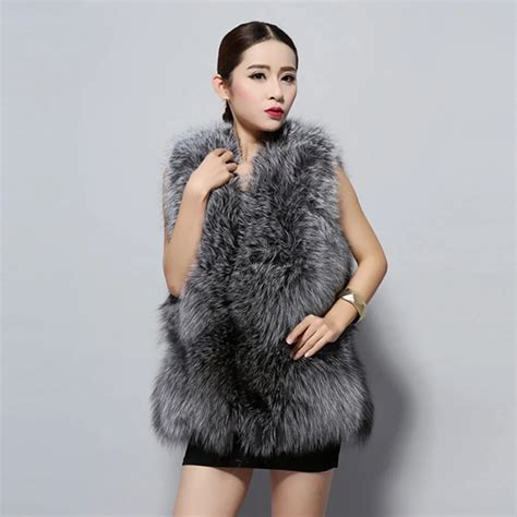 Cy 43142 New Womens Real Silver Fox Fur Vest Natural Color Luxury