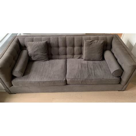 Horchow Tufted Charcoal Grey Fabric Sofa Aptdeco