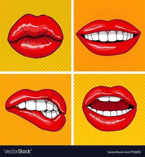 Lips Set In Retro Pop Art Style Royalty Free Vector Image