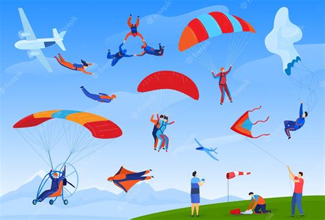 Premium Vector Skydiving Extreme Sport Vector Illustration Set