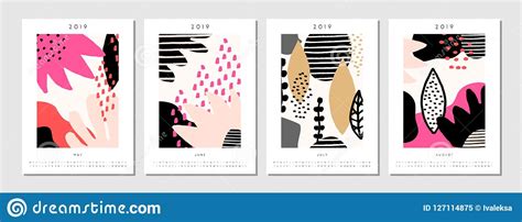 2019 Four Month Printable Calendar Template Stock Vector Illustration