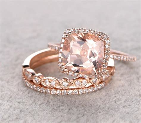 Sale 2 Carat Morganite And Black Diamond Trio Wedding Ring Bridal Ring