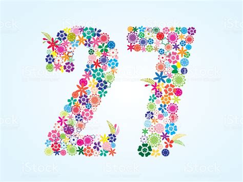Free Download Vector Colorful Floral 27 Number Design Isolated On White