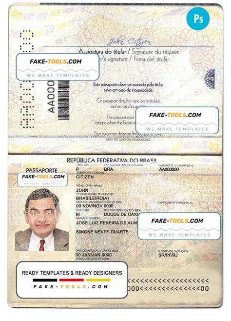 Brazil Passport Template In Psd Format Fully Editable Fake Tools