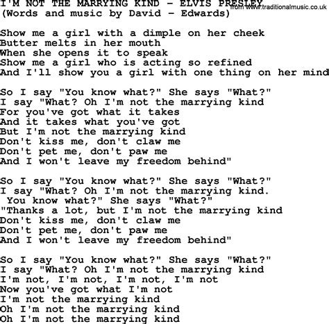 Im Not The Marrying Kind By Elvis Presley Lyrics