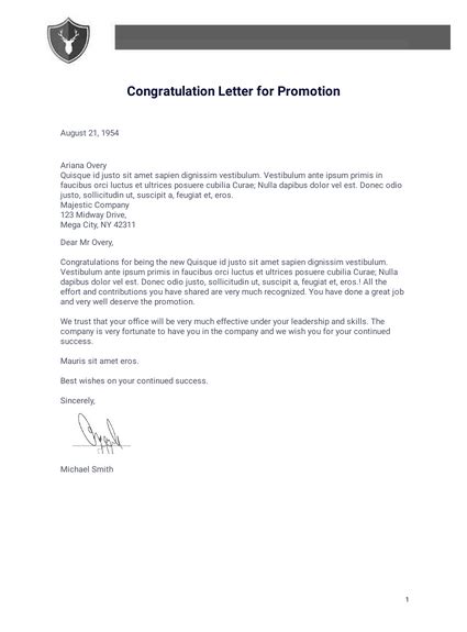 Joining a new team can be daunting. Congratulation Letter for Promotion - PDF Templates | JotForm