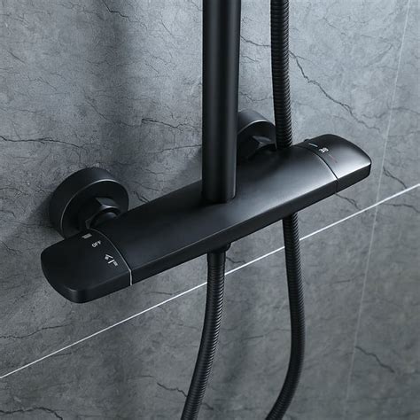 contemporary shower system thermostatic matte black solid brass rainfall shower head homary