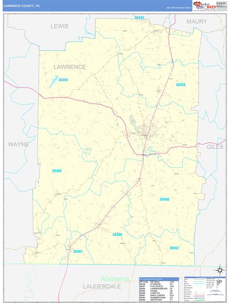 Lawrence County Tn Zip Code Wall Map Basic Style By Marketmaps Mapsales