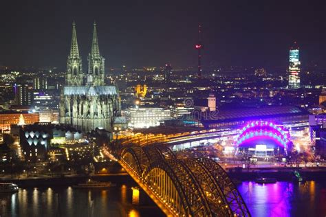 Cologne Skyline Stock Image Image Of Evening Illumination 63827921
