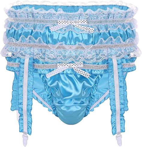 iefiel mens lingerie soft shiny satin ruffled frilly low rise sissy bikini briefs