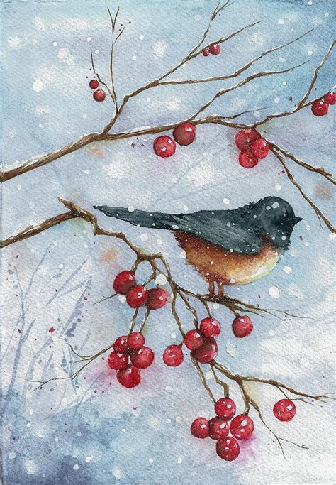 Winter Berries Watercolor 9x75 A Christmas Card Rpainting