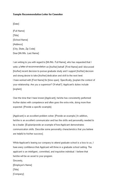 Sample Recommendation Letter For Coworker Templates At