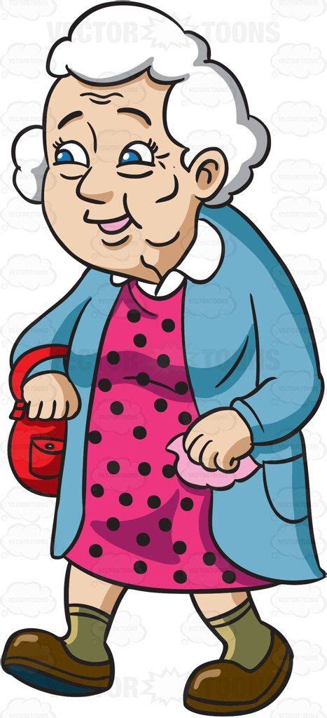 A Female Senior Citizen With A Bag Walks Cheerfully