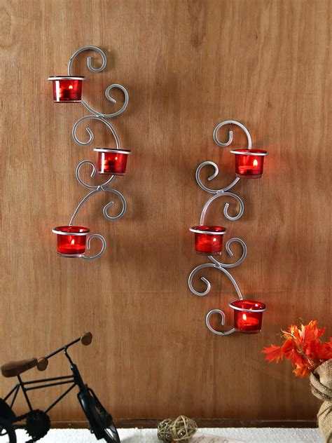 Buy Hosley Set Of 2 Metallic Silver Wall Candle Holder Tealight Candle