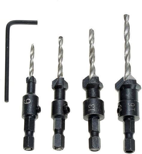 4pcs Hss Tapered Hex Shank Quick Change Woodworking Countersink Drill