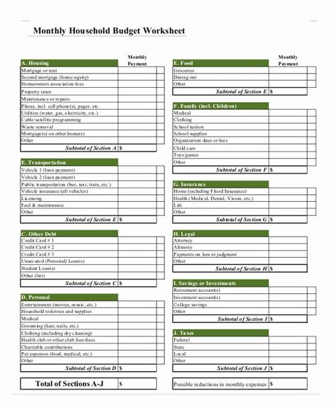 Sample Household Budget Worksheet Budgeting Worksheets Household