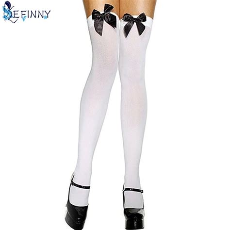buy efinny sexy women bow lace stockings fashion stretch over knee bowknot