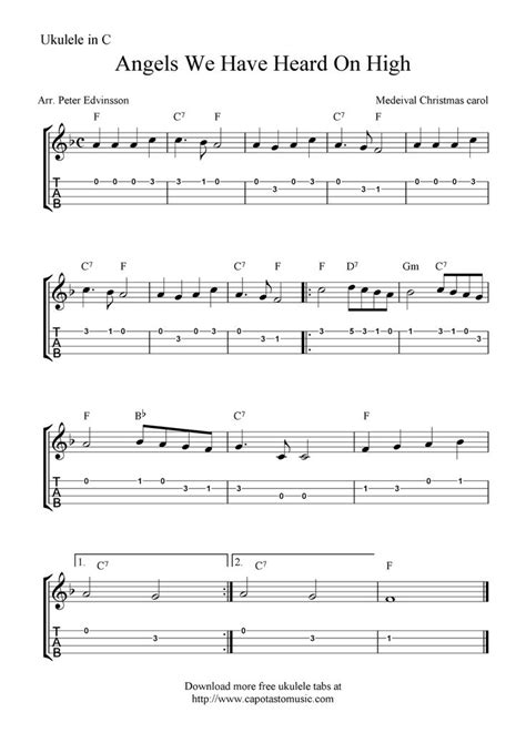 They're designed for playing and singing, or as an instrumental duet with basic chords and melody. "Angels We Have Heard On High" Ukulele Sheet Music - Free Printable | Ukulele tabs, Ukulele ...