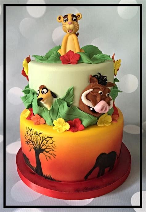 Lion King Birthday Cake With Simba Pumba And Timon Botton Tier