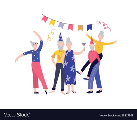 Elderly Senior People Birthday Party Flat Cartoon Vector Image