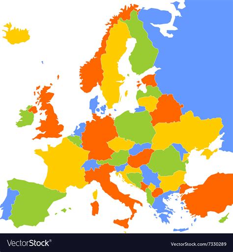 Map of europe without national borders. Colorful blank map of Europe Royalty Free Vector Image