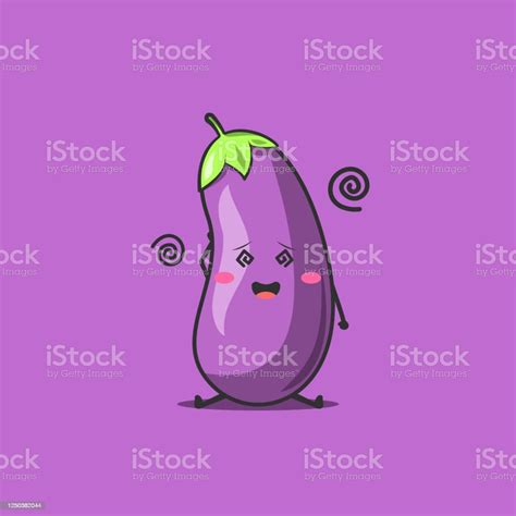 funny cute eggplant character vector flat eggplant cartoon character feel so dizzy isolated on